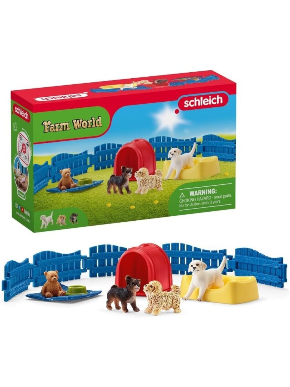 Schleich Puppy Pen with Dogs Figurines and Accessories 13-Piece New in Box